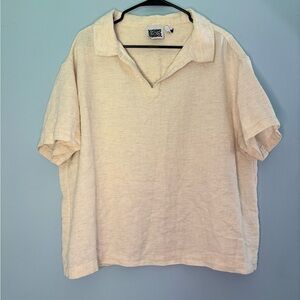 ASOS Reclaimed Vintage Unisex Polo V-Neck Shirt in Beige size Medium
